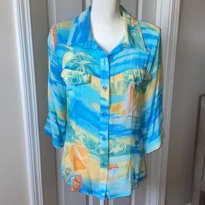 SeaSuns Watercolor Beach Print Blouse